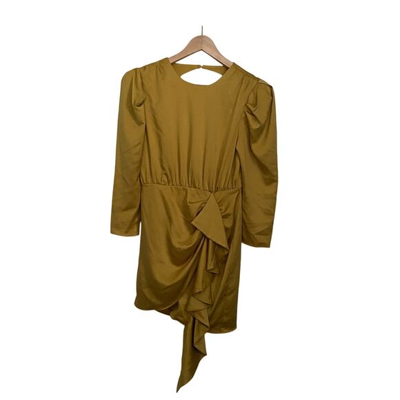 Revolve NBD Dress Flounce Flouncy Ruffle Long Sleeve Open Back Yellow Draped - Picture 4 of 9